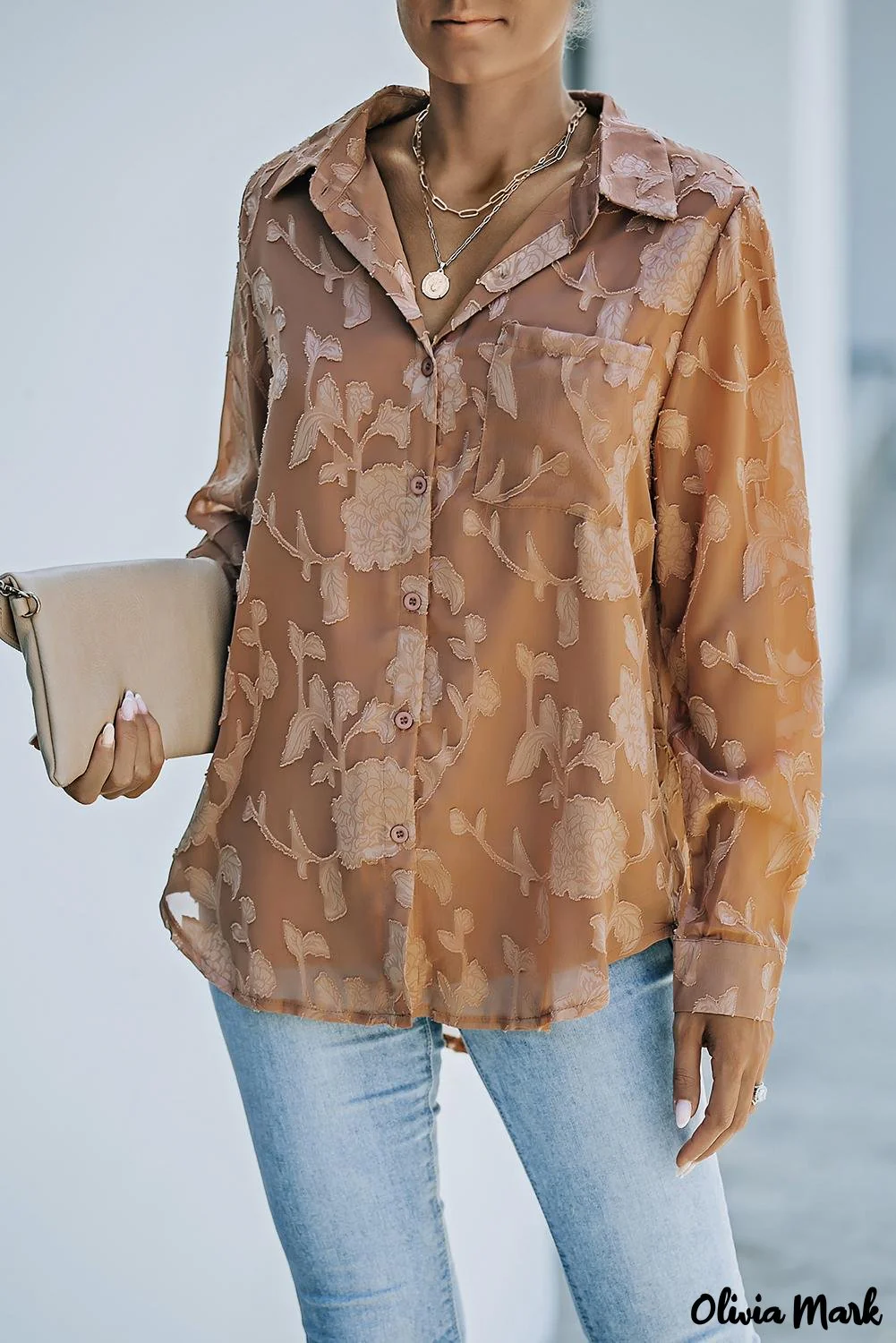 Deanwangkt - Brown floral textured shirt with collar and collar - Deanwangkt