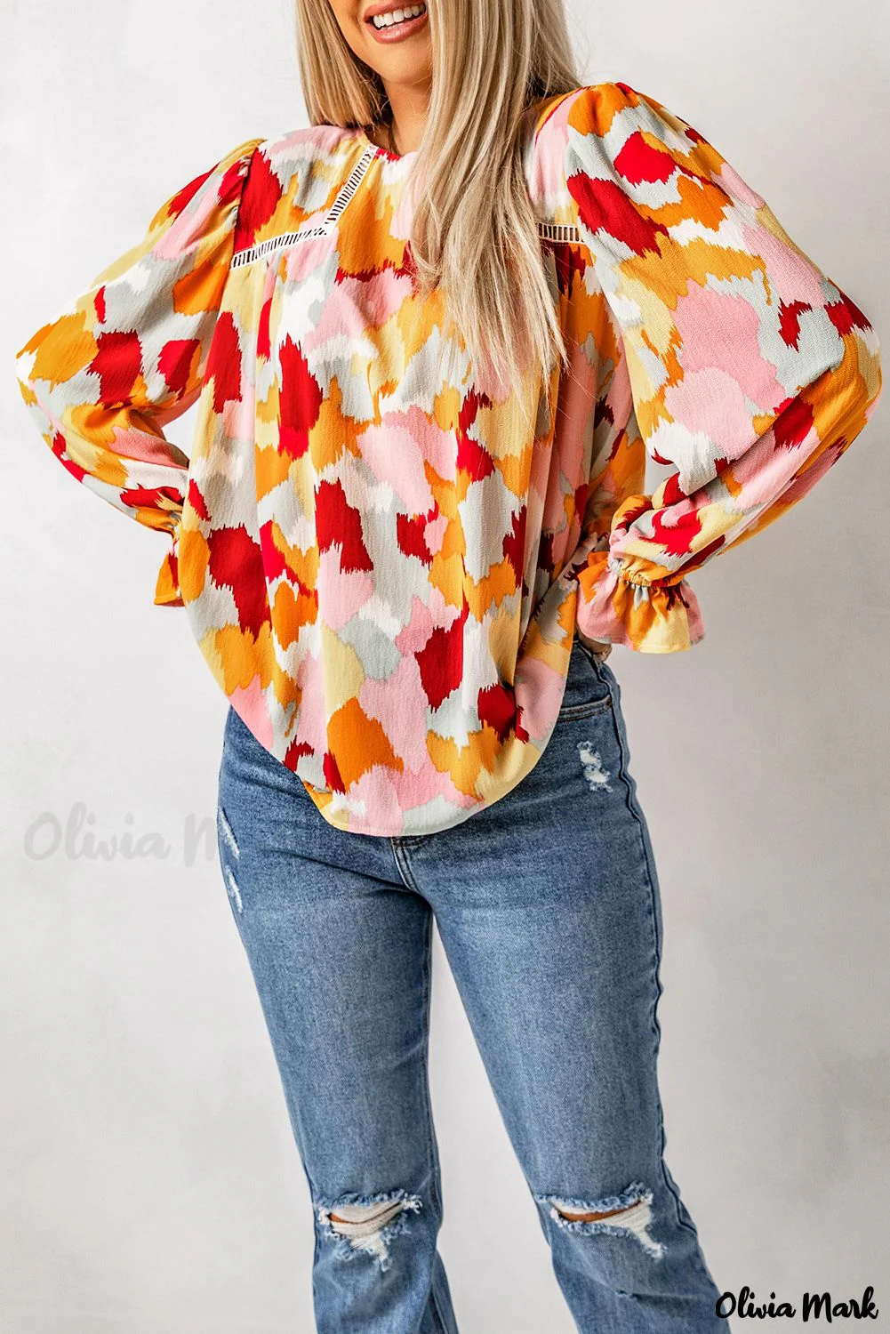 Deanwangkt - Multicolor Abstract Print Long Sleeve Blouse - Deanwangkt