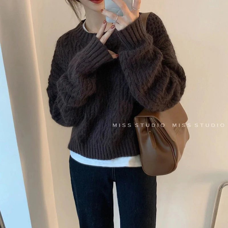 Christmas Gift Deanwangkt Women Sweater Pullover Female Knitting Overszie Long Sleeve Loose Elegant Knitted Thick Outerwear Womens Winter Sweaters - Deanwangkt