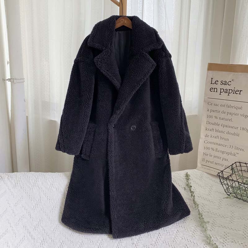 Christmas Gift Deanwangkt Winter Thicken Warm Faux Fur Teddy Coat Women Fashion Basic Lambswool Oversized Jacket Coats Street Fluffy Long Overcoat - Deanwangkt