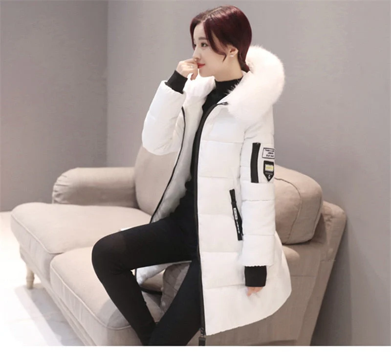 Christmas Gift Deanwangkt Women Parkas Winter Ladies Casual Long Coats Woman Jackets Winter Women Hooded Fur Collar Cotton Parkas Warm Coat Outwear - Deanwangkt