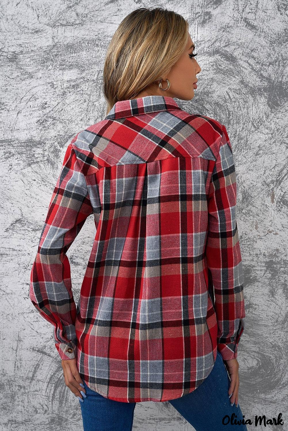 Deanwangkt - Red checkered button down blouse with pocket - Deanwangkt