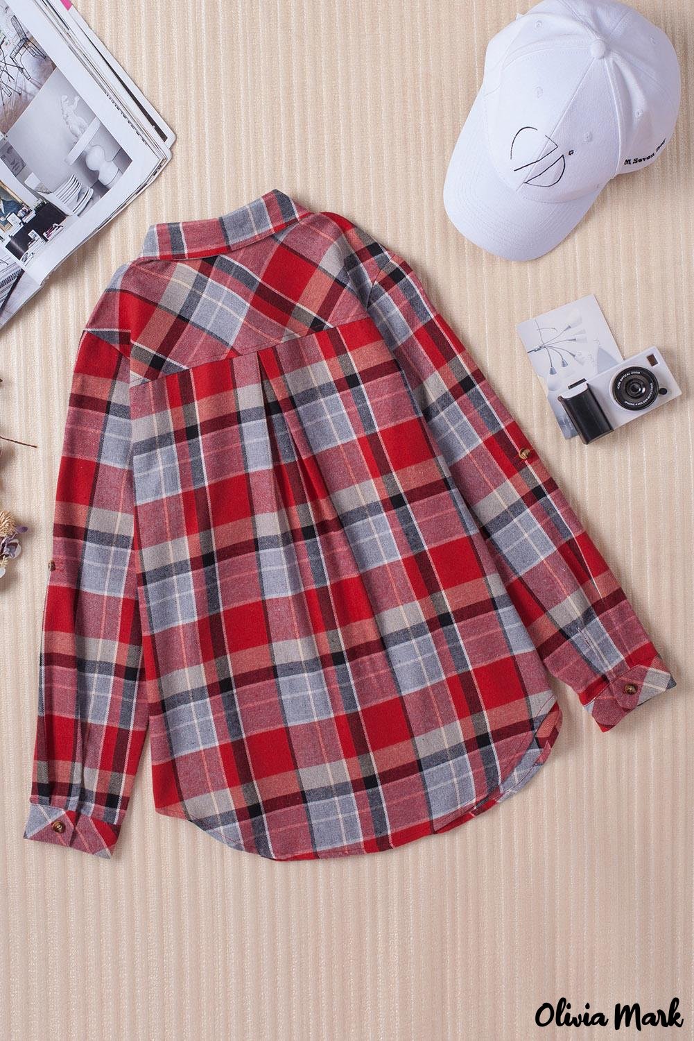 Deanwangkt - Red checkered button down blouse with pocket - Deanwangkt