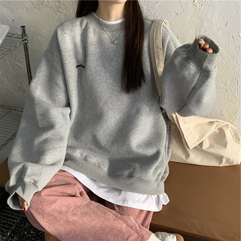 Christmas Gift Deanwangkt spring and autumn new splicing Pullover fashion Korean thick and thin women's Sweatshirt Navy Gray Black Pink women's Hoodi - Deanwangkt
