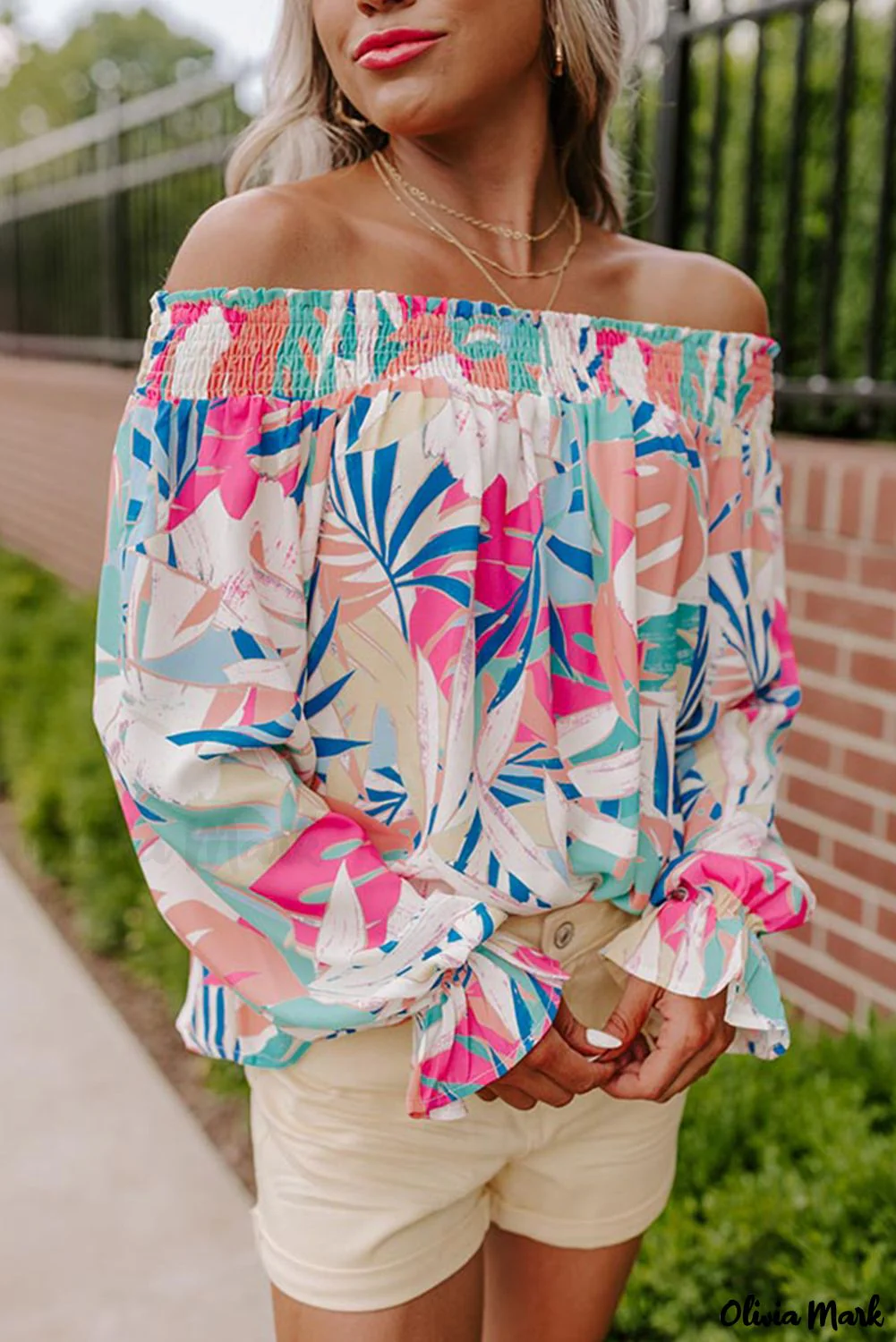 Deanwangkt - Multicolor Floral Print Cold Shoulder Blouse - Deanwangkt