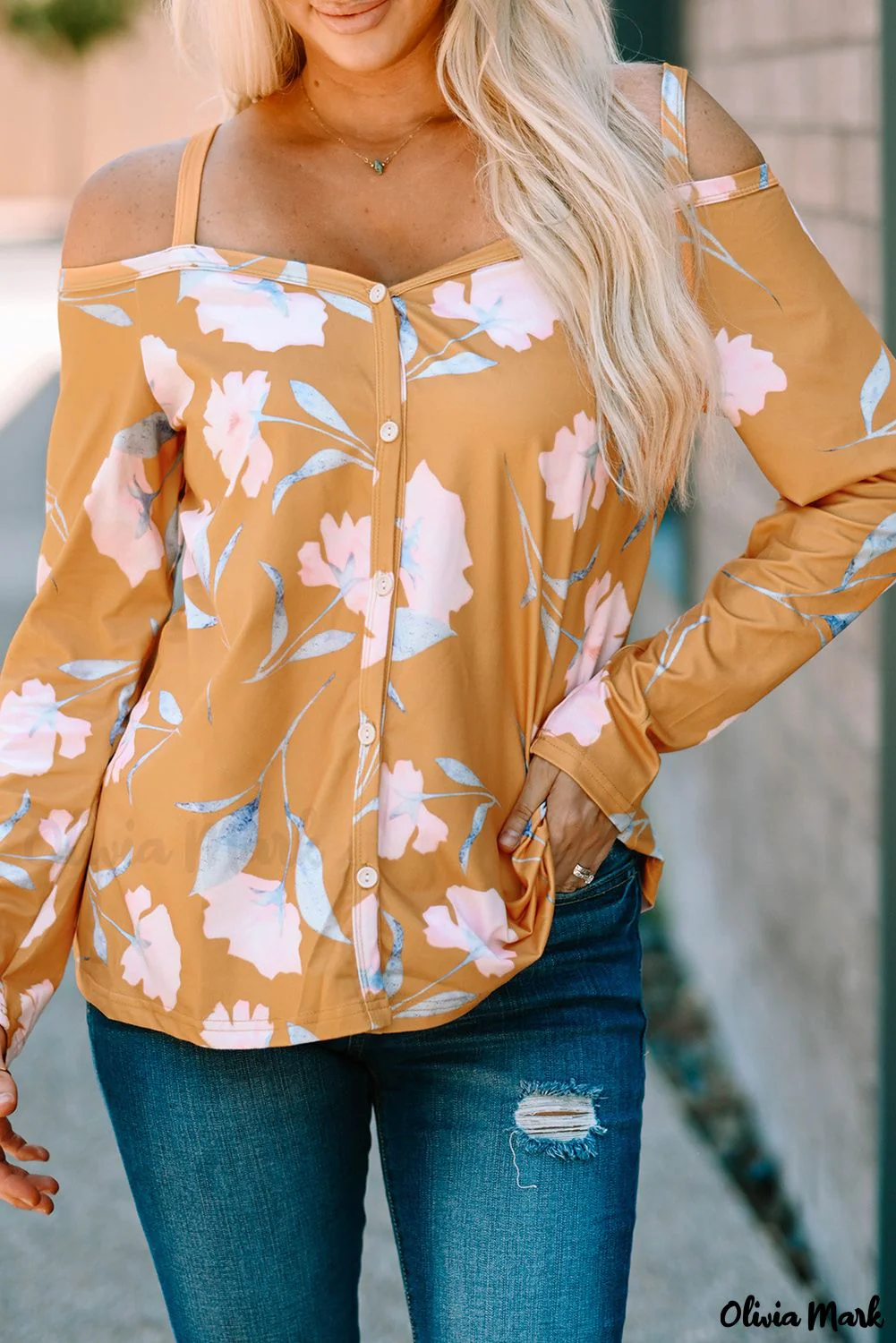 Deanwangkt - Yellow Floral Off Shoulder Long Sleeve Top - Deanwangkt