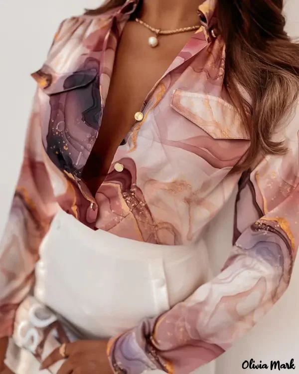 Deanwangkt - Marble Print Long Sleeve Button Down Shirt - Deanwangkt