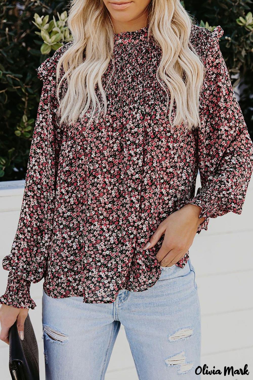 Deanwangkt - Floral Print Ruffle Long Sleeve Blouse - Deanwangkt