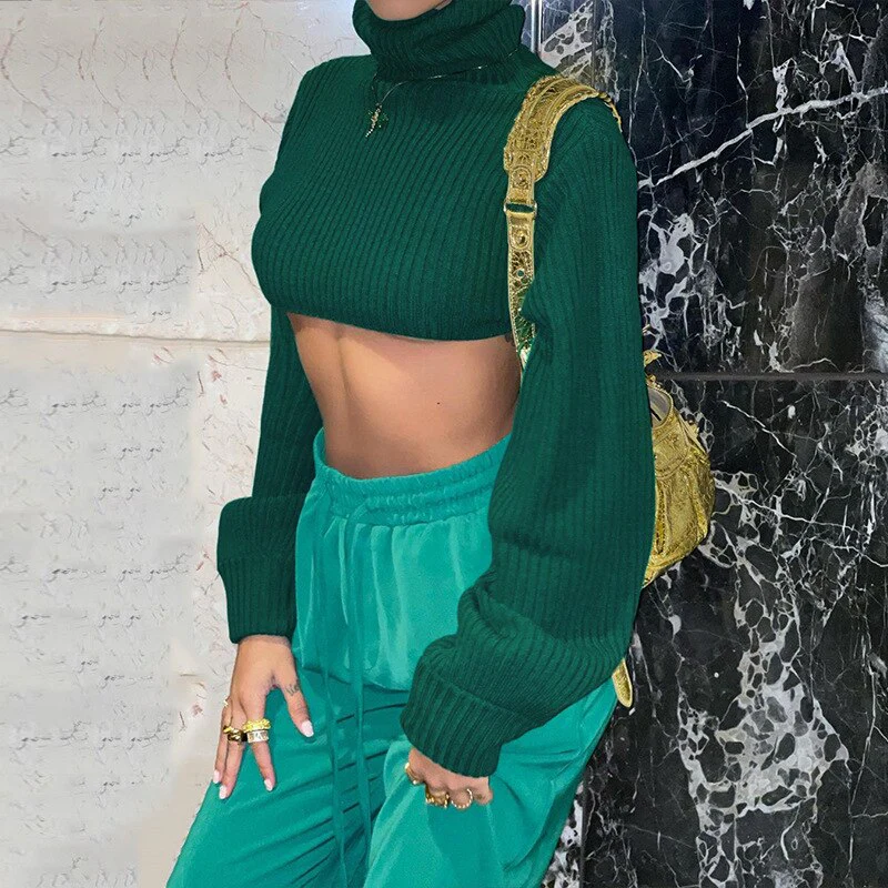 Black Friday Knitted Sweaters Crop Tops Loose Women Turtleneck Pullover White Fall Winter Y2K Clothing Casual Top Sweatshirts Streetswear - Deanwangkt