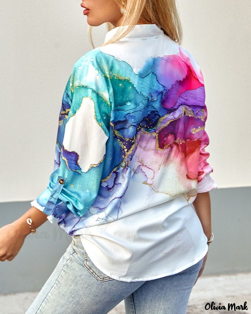 Deanwangkt - Marble Print Long Sleeve Button-Up Shirt - Deanwangkt
