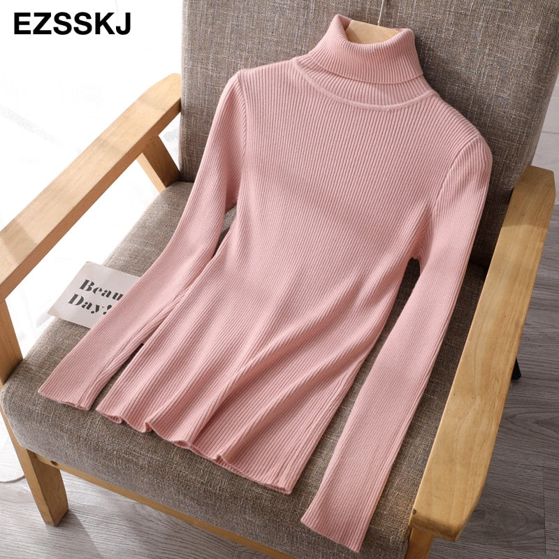 Christmas Gift Deanwangkt Knitted Women turtleneck Sweater Pullovers spring Autumn Basic Women high neck Sweaters Pullover Slim female cheap top - Deanwangkt