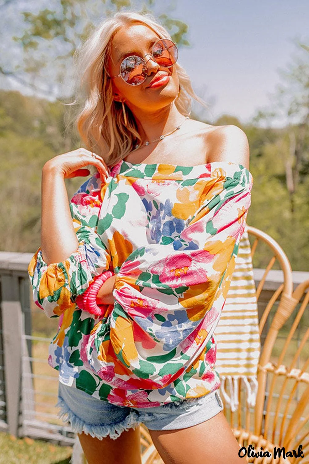 Deanwangkt - White off-the-shoulder top with watercolor flowers - Deanwangkt