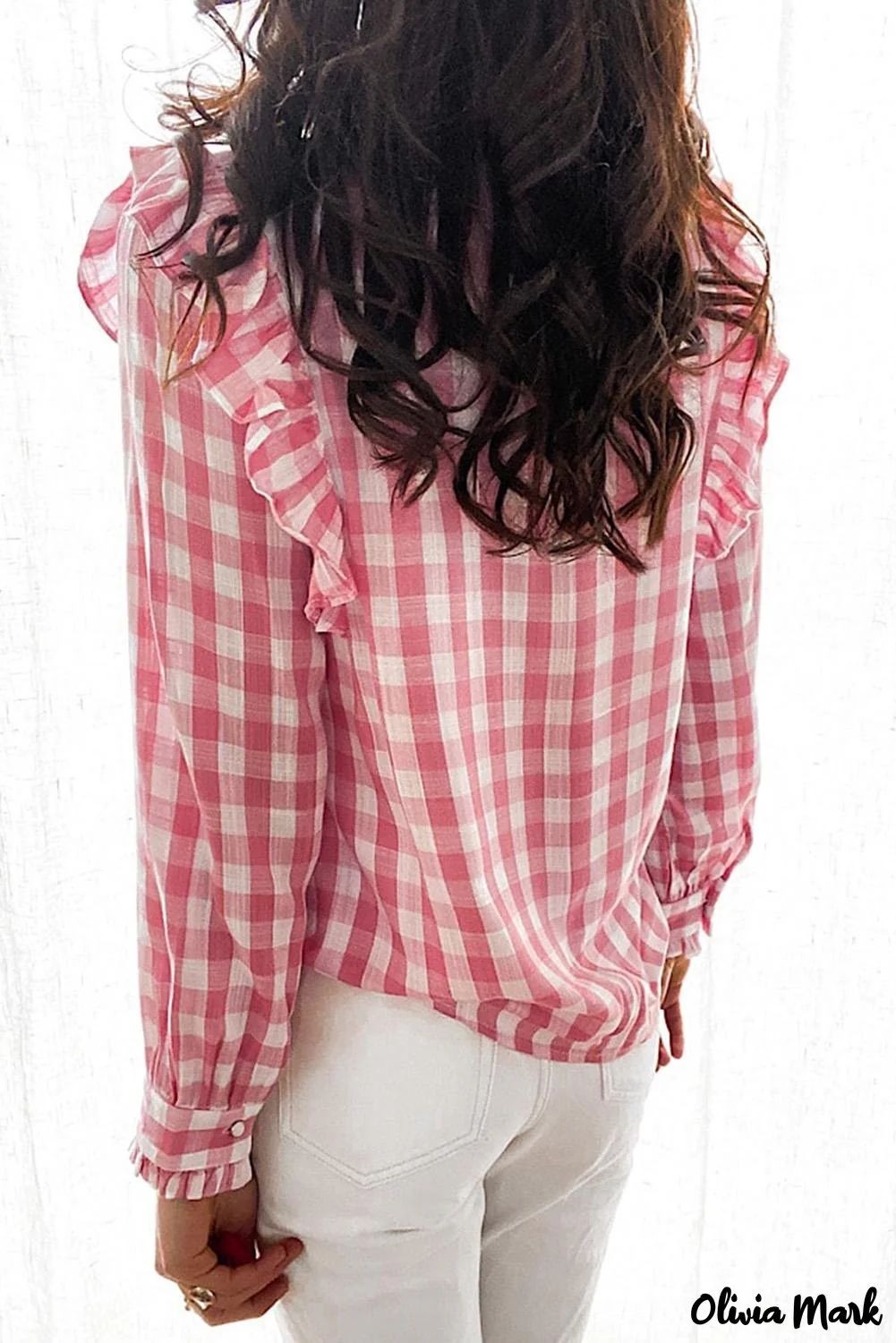 Deanwangkt - Sky blue checked ruffled button-down shirt - Deanwangkt