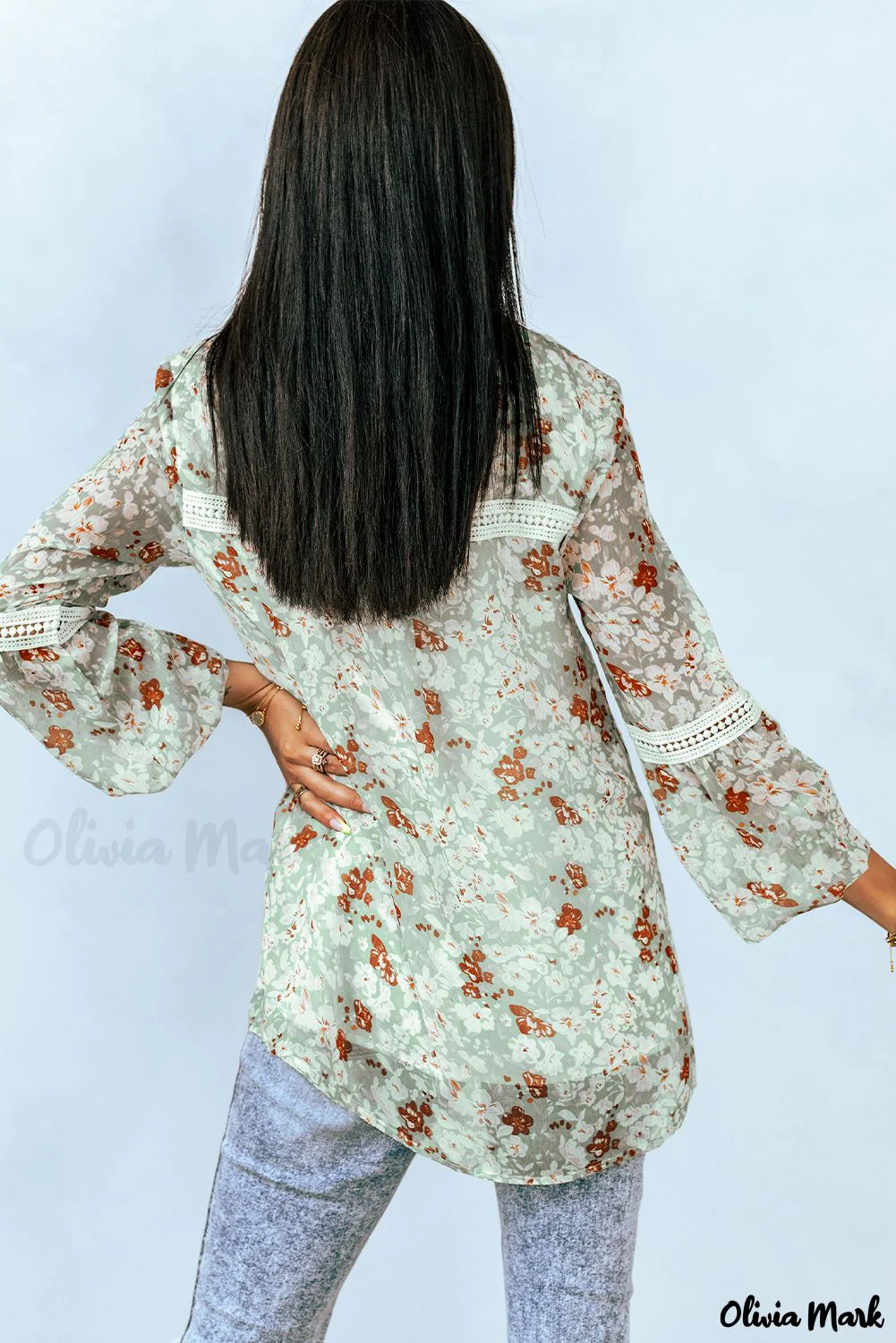 Deanwangkt - Green blouse with floral print and crochet lace - Deanwangkt
