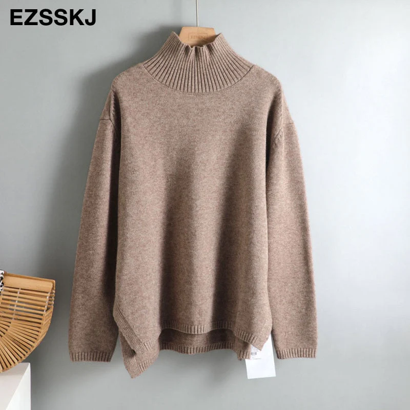 Christmas Gift Autumn Winter basic oversize thick Sweater pullovers Women Deanwangkt loose cashmere  turtleneck Sweater Pullover female Long Sleeve - Deanwangkt