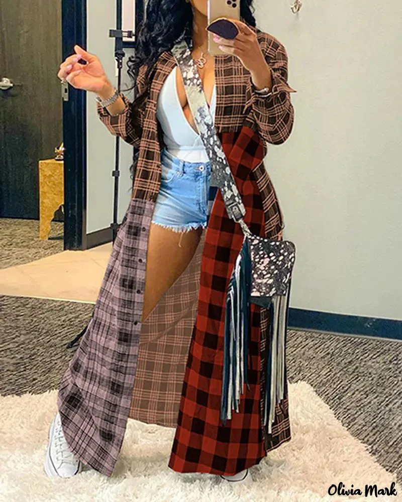 Deanwangkt - Long jacket in color block check print - Deanwangkt