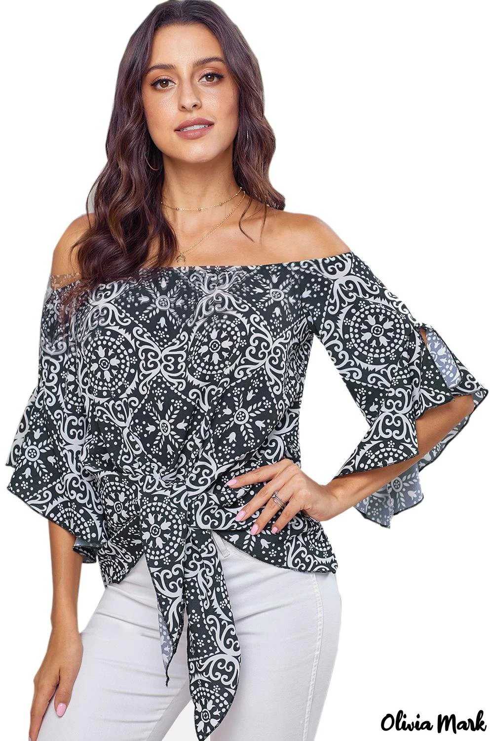 Deanwangkt - Bohemian red blouse with floral print and bare shoulders - Deanwangkt