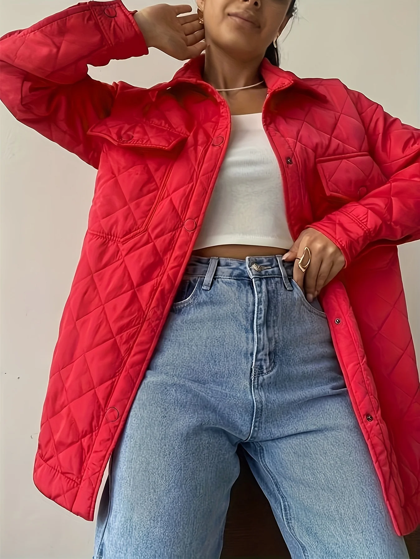 deanwangkt-1  Button Front Solid Coat, Casual Long Sleeve Winter Warm Outerwear, Women's Clothing - Deanwangkt