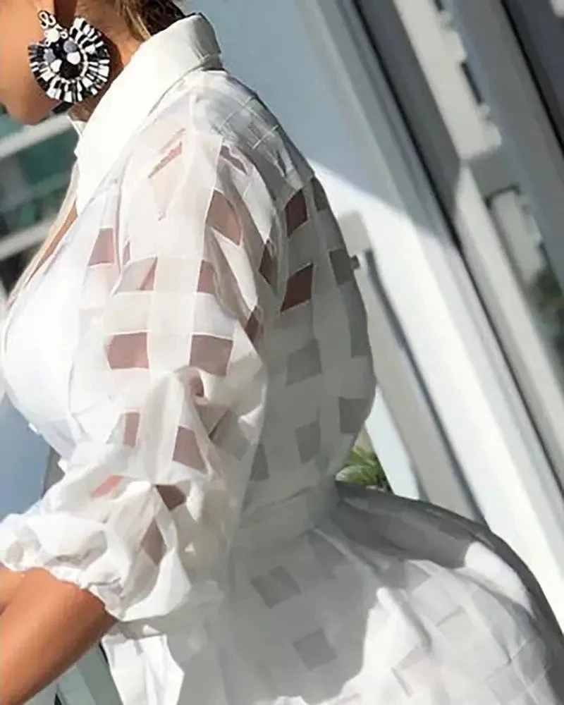 Deanwangkt - Plaid Sheer Mesh Button Down Shirt With Belt - Deanwangkt