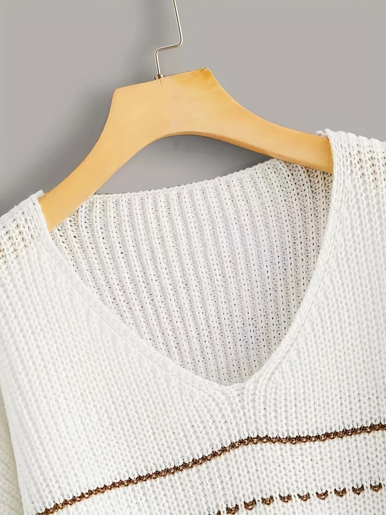 deanwangkt-1  Striped Print Knit Sweater, Casual V Neck Long Sleeve Sweater, Women's Clothing - Deanwangkt