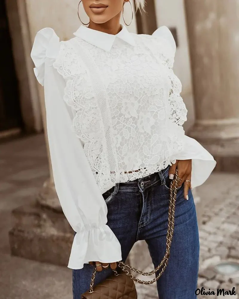 Deanwangkt - Long sleeve lace shirt with ruffle hem - Deanwangkt