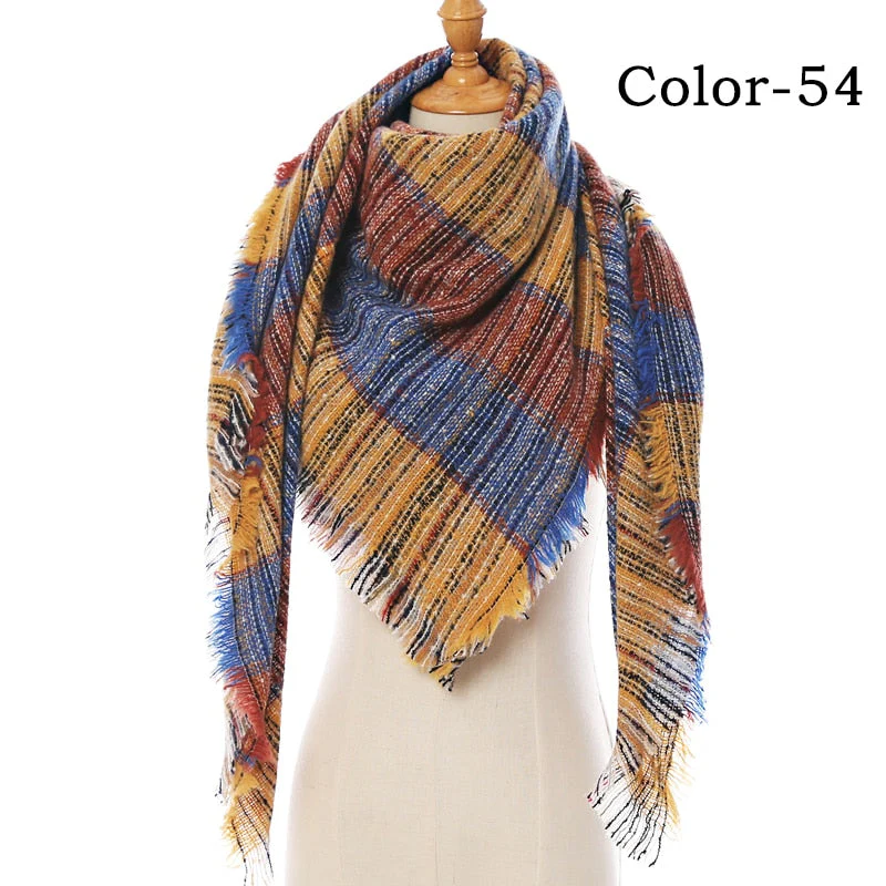 Christmas Gift Deanwangkt New Winter Knitted Scarf Cashmere Pashmina Women Warm Neck Scarves Shawls Plaid Wraps Triangle Stoles Lady Bandana - Deanwangkt