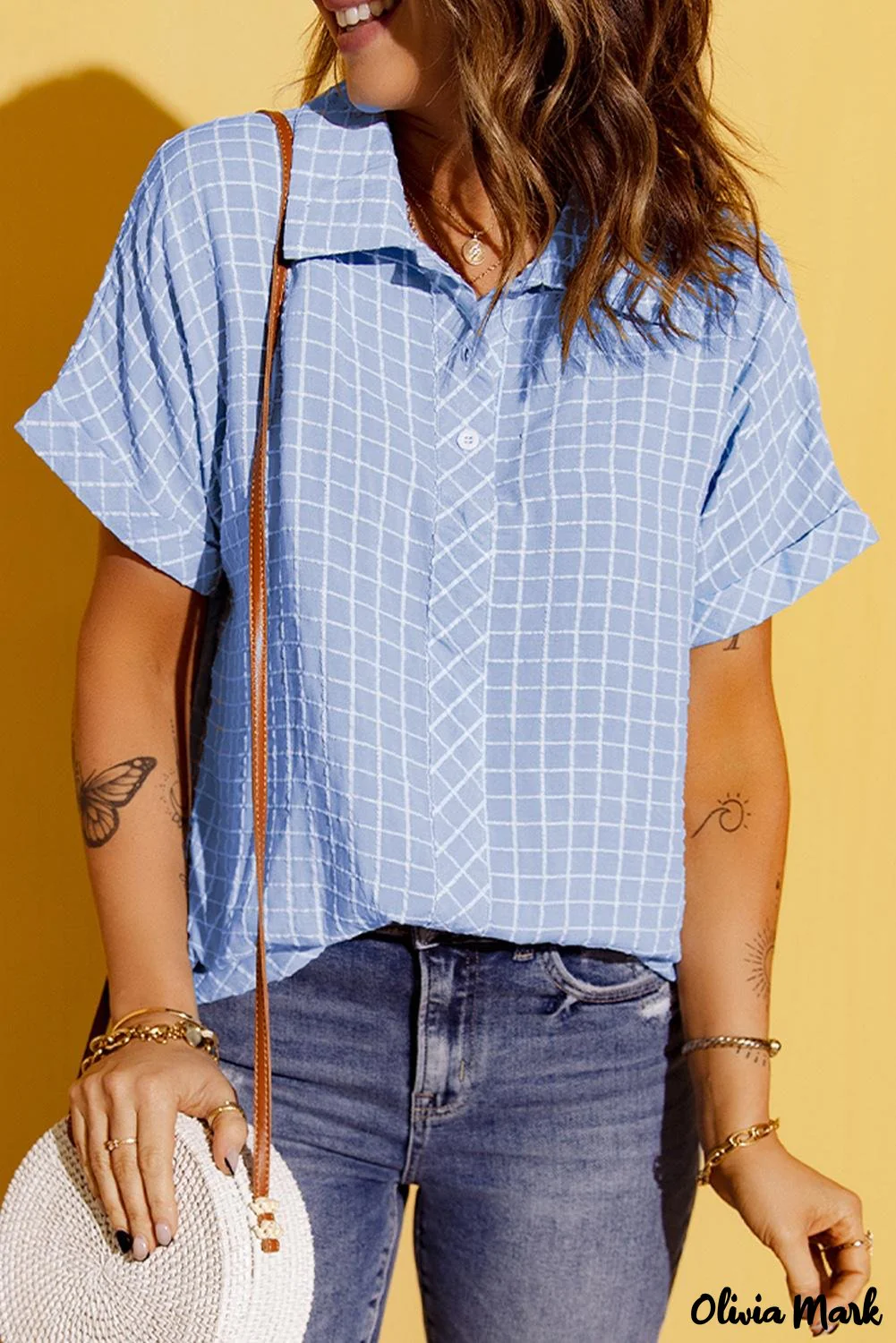 Deanwangkt - Sky Blue Check Rolled Short Sleeve Button Down Shirt - Deanwangkt