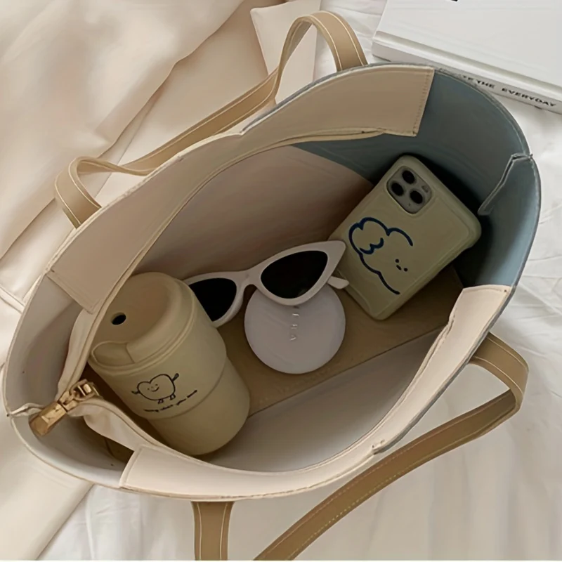 deanwangkt  Trendy Colorblock Tote Bag, All-Match Large Capacity Shoulder Bag, Casual Handbag For Work - Deanwangkt