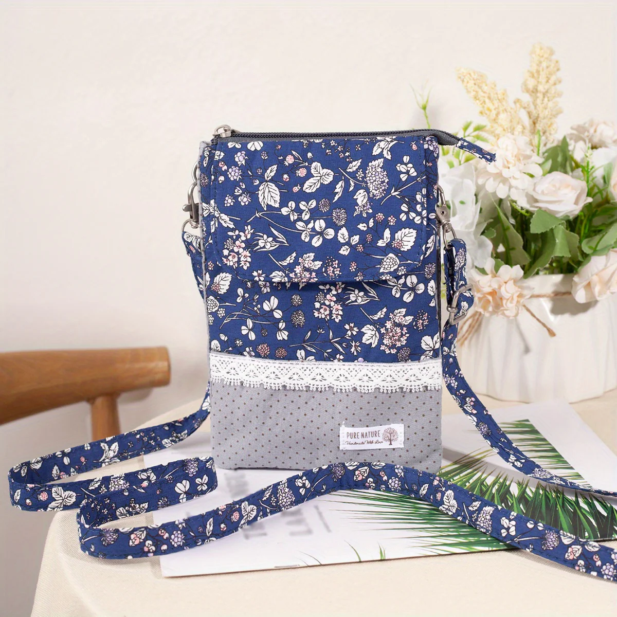 Casual Flower Pattern Square Bag, Zipper Crossbody Bag, All-Match Phone Storage Bag - Deanwangkt