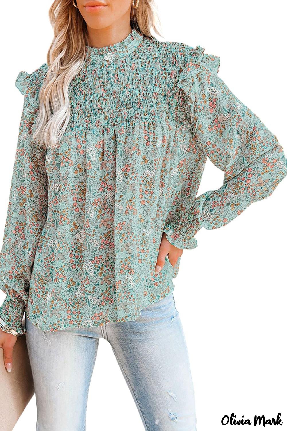 Deanwangkt - Floral Print Ruffle Long Sleeve Blouse - Deanwangkt