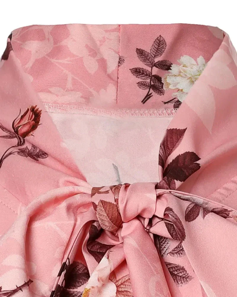 Deanwangkt - Floral Print Tie Neck Long Sleeve Top - Deanwangkt
