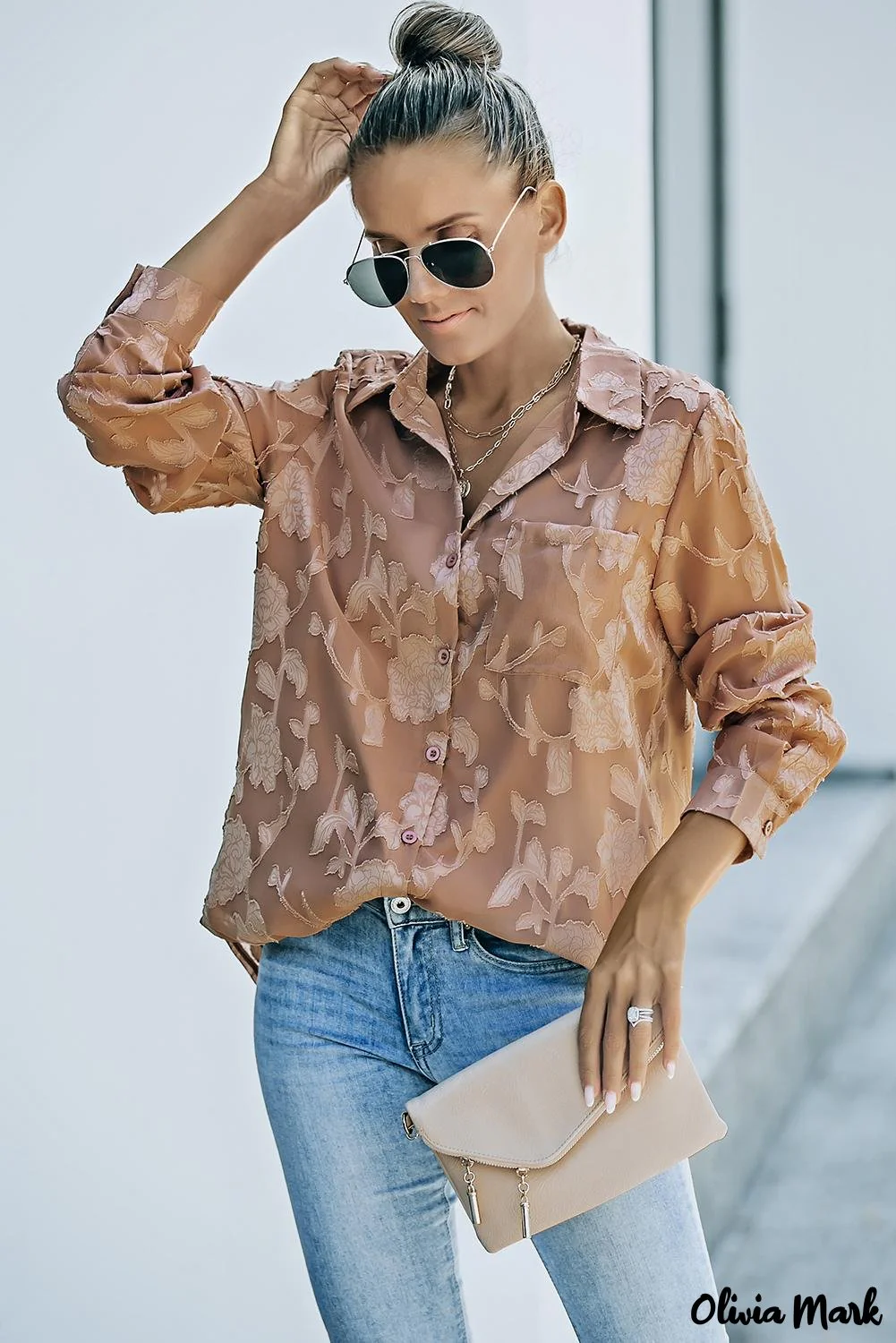 Deanwangkt - Brown floral textured shirt with collar and collar - Deanwangkt