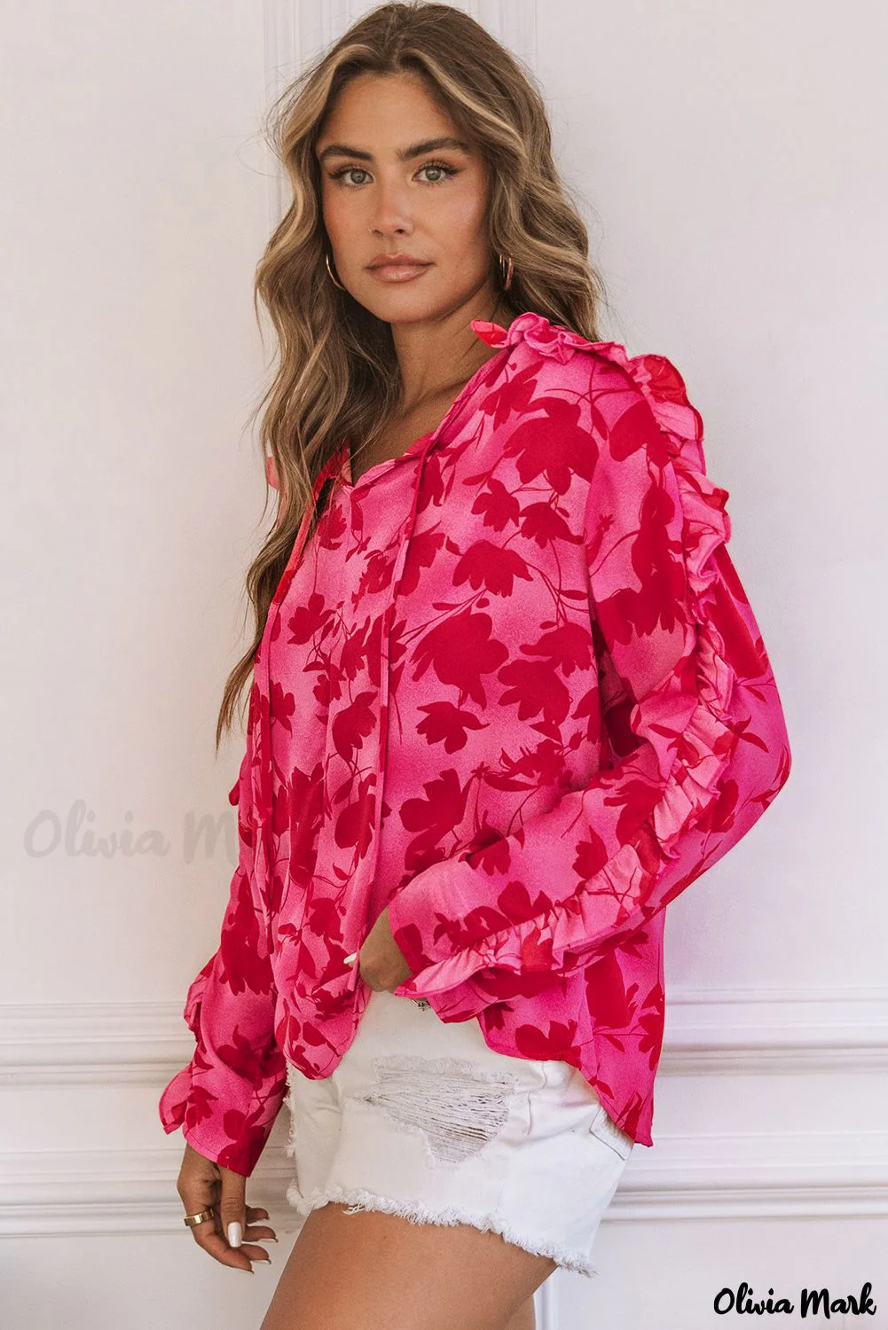 Deanwangkt - Floral blouse with pink ruffles - Deanwangkt