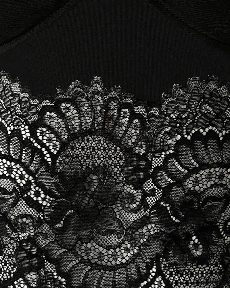 Deanwangkt - Contrast Lace Sheer Mesh Long Sleeve Top - Deanwangkt