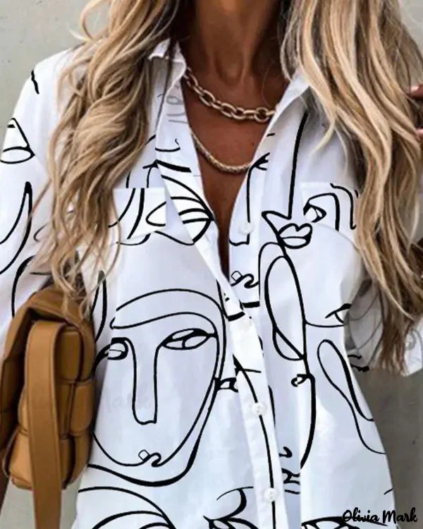 Deanwangkt - Abstract Graphic Long Sleeve Button Down Shirt - Deanwangkt