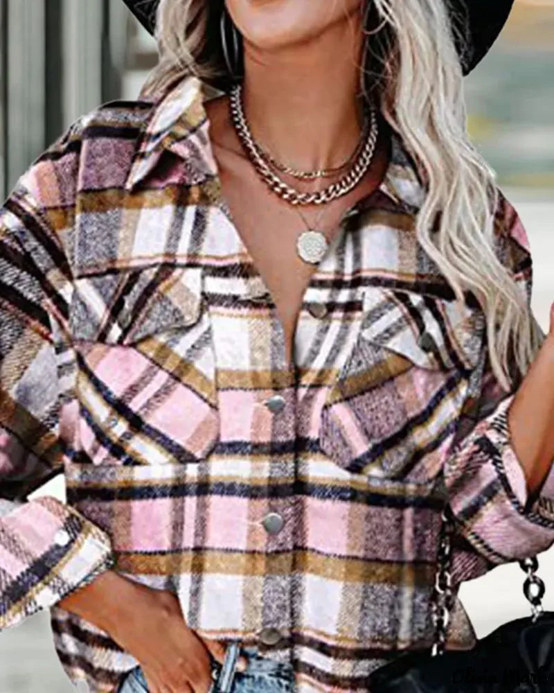 Deanwangkt - Plaid Print Long Sleeve Button Up Jacket - Deanwangkt