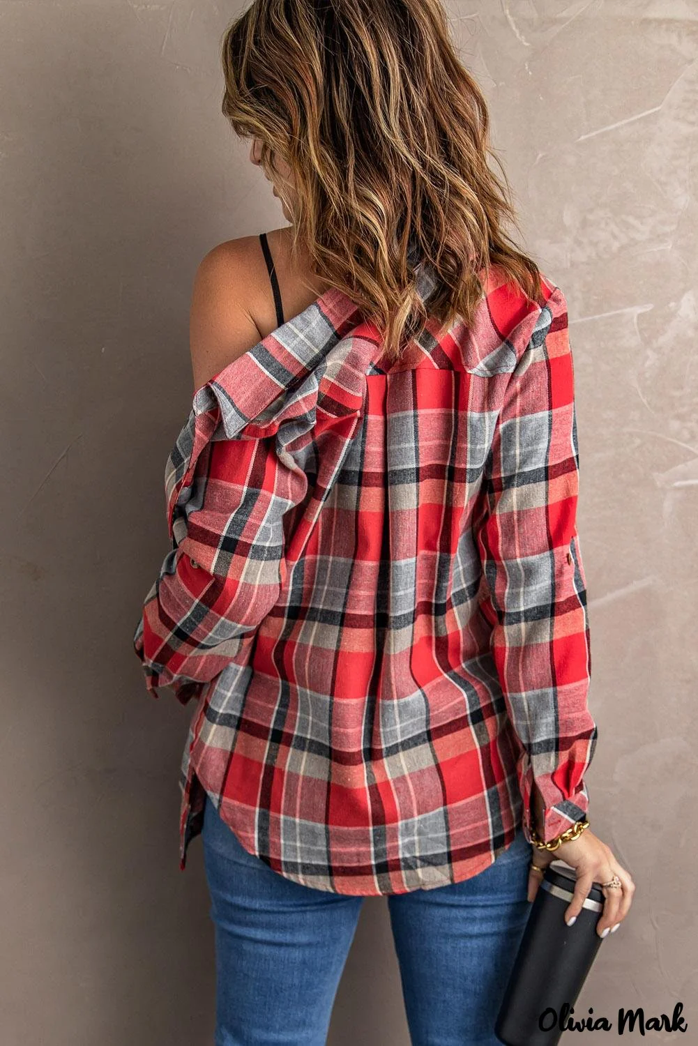 Deanwangkt - Red checkered button down blouse with pocket - Deanwangkt