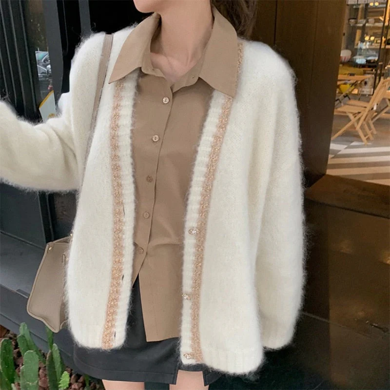 Christmas Gift Autumn Knit Cardigan Coat Female Preppy Style Long Sleeve Vintage Sweater Coat Office Lady Fashion Korean Coats Women - Deanwangkt