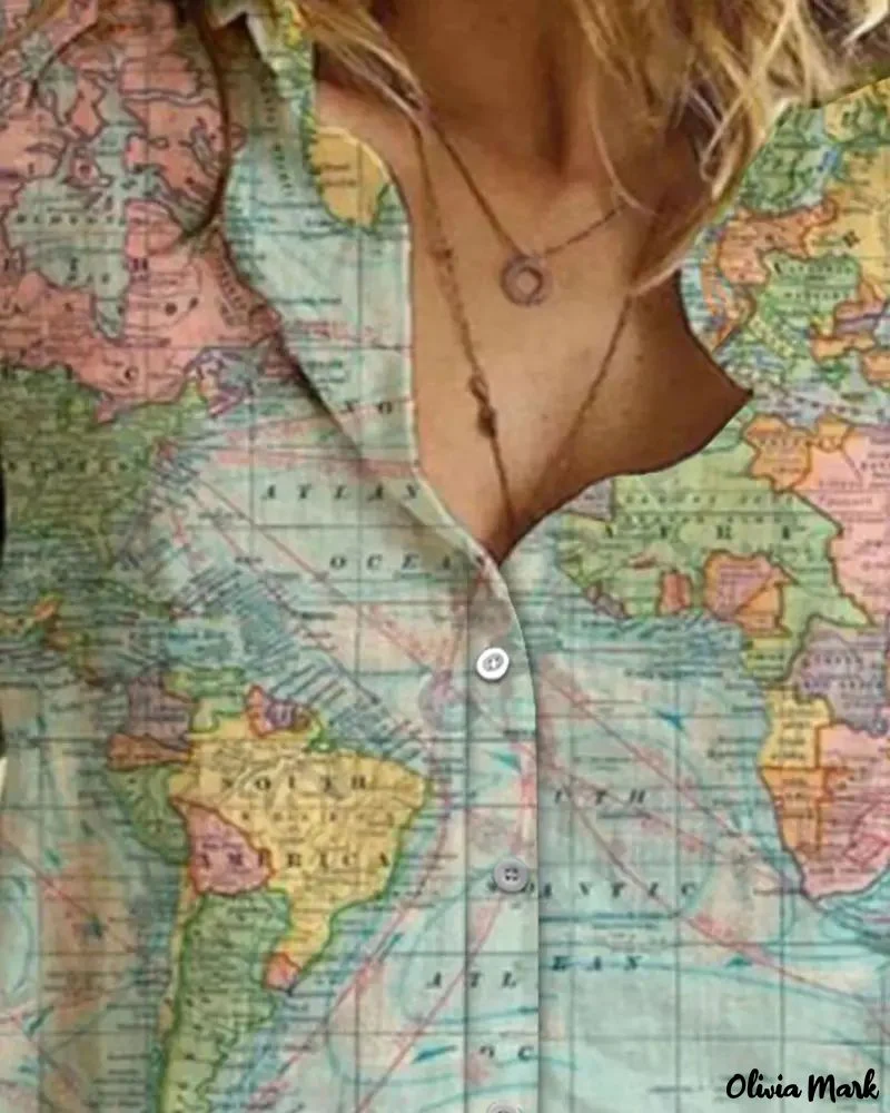 Deanwangkt - Map Print Long Sleeve Button Down Shirt - Deanwangkt