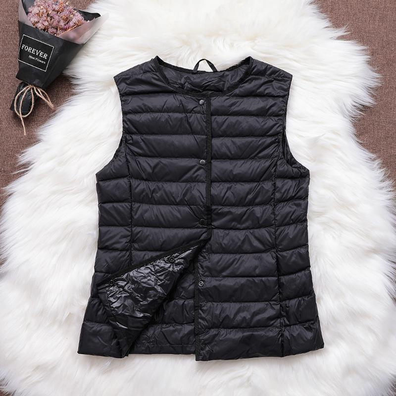 Black Friday Sales New Causal Women White Duck Down Vest Ultra Light Vest Jacket Winter Weightless Round Collar Sleeveless Coat Outwear - Deanwangkt