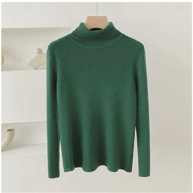 Christmas Gift Deanwangkt Knitted Women turtleneck Sweater Pullovers spring Autumn Basic Women high neck Sweaters Pullover Slim female cheap top - Deanwangkt