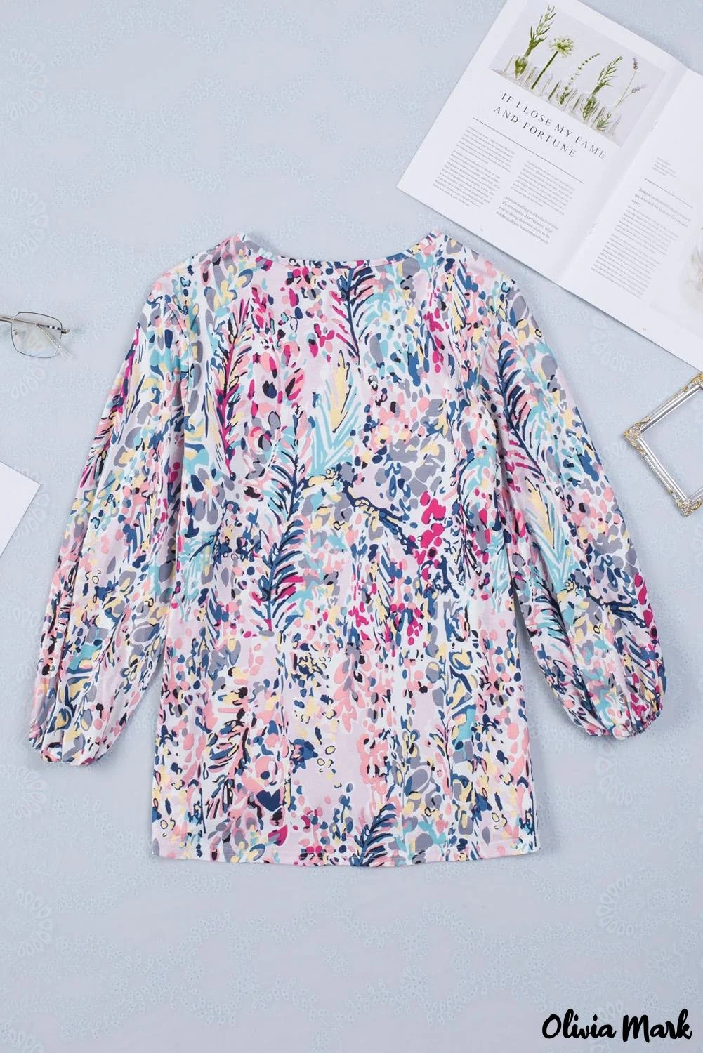Deanwangkt - Green Floral Print Puff Sleeve Loose Blouse - Deanwangkt
