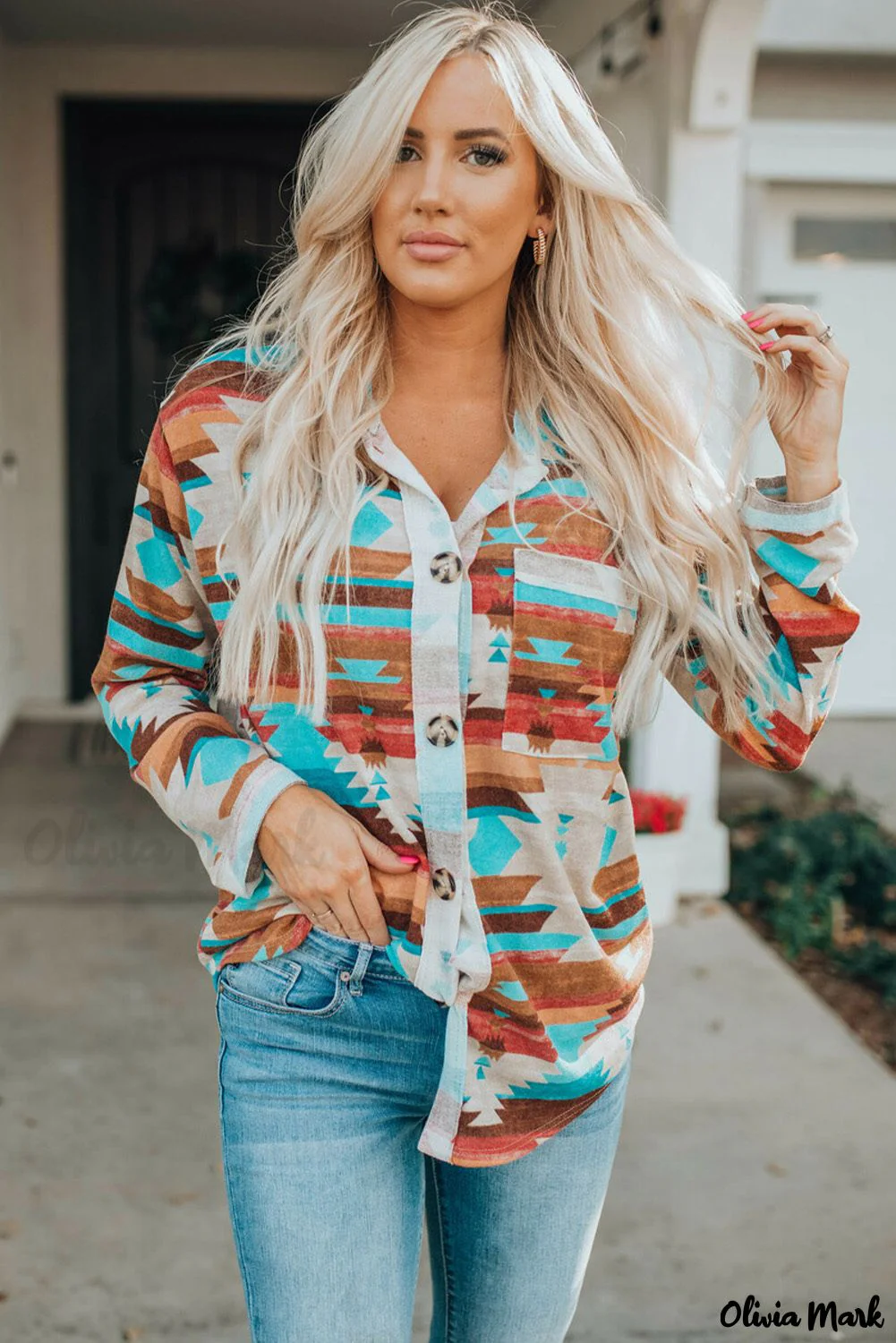 Deanwangkt - Multicolor Aztec Print Long Sleeve Shirt With Button Chest Pocket - Deanwangkt