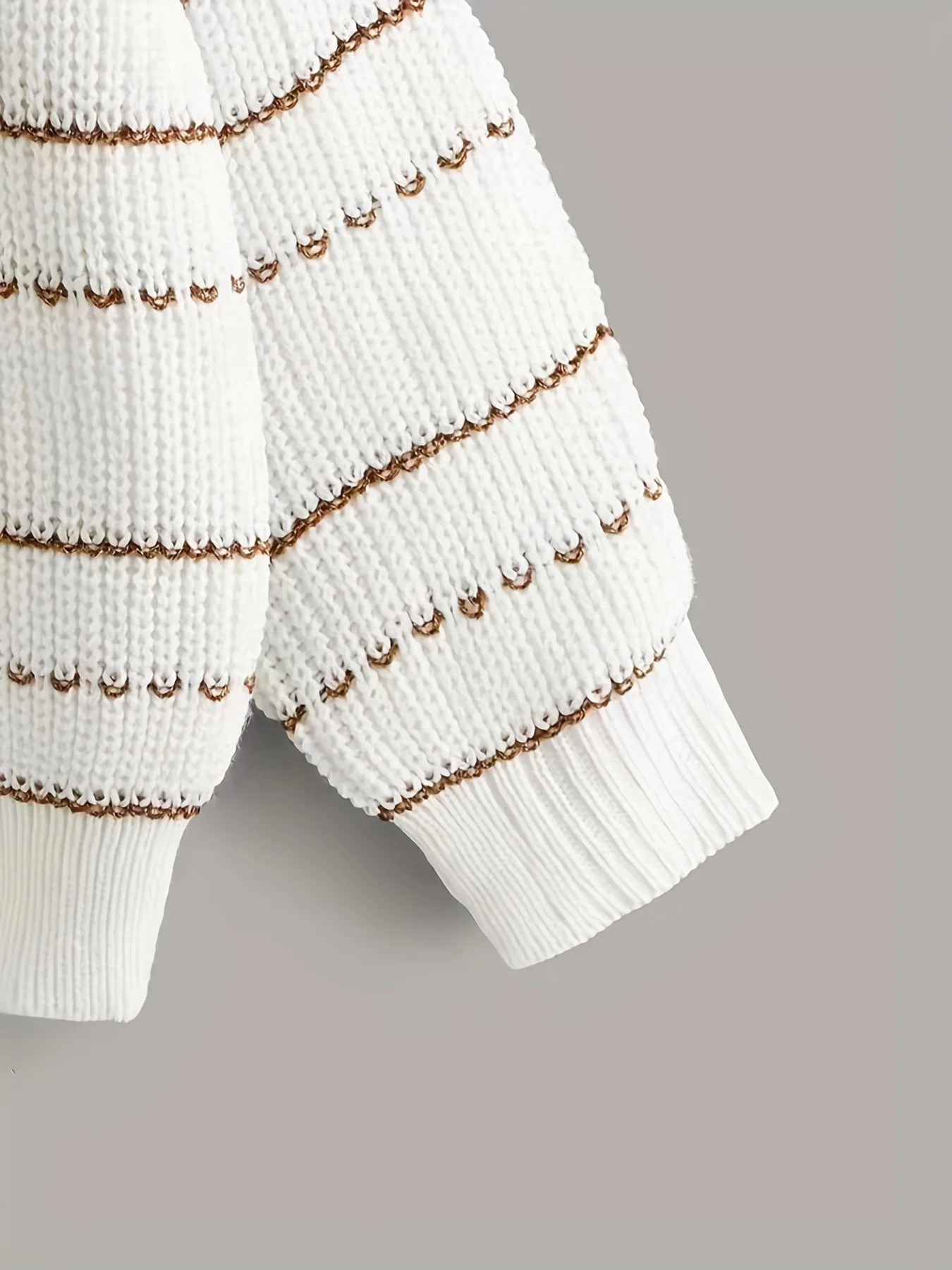 deanwangkt-1  Striped Print Knit Sweater, Casual V Neck Long Sleeve Sweater, Women's Clothing - Deanwangkt