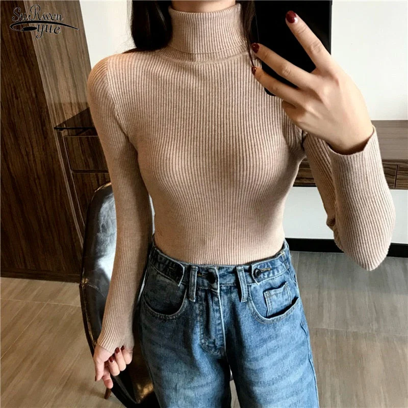 Christmas Gift Deanwangkt Autumn New Slim Long Sleeve Jumper Women Turtleneck Knitted Pullover Winter Sweater Women Soft Warm Sweater Pull Femme 6897 - Deanwangkt