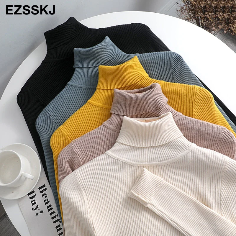 Christmas Gift Deanwangkt Knitted Women turtleneck Sweater Pullovers spring Autumn Basic Women high neck Sweaters Pullover Slim female cheap top - Deanwangkt