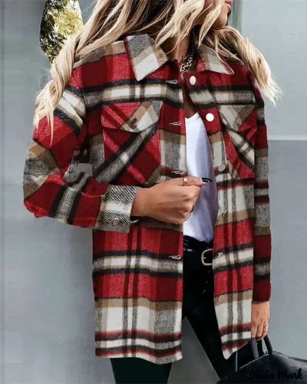 Deanwangkt - Long Sleeve Plaid Button Up Jacket - Deanwangkt