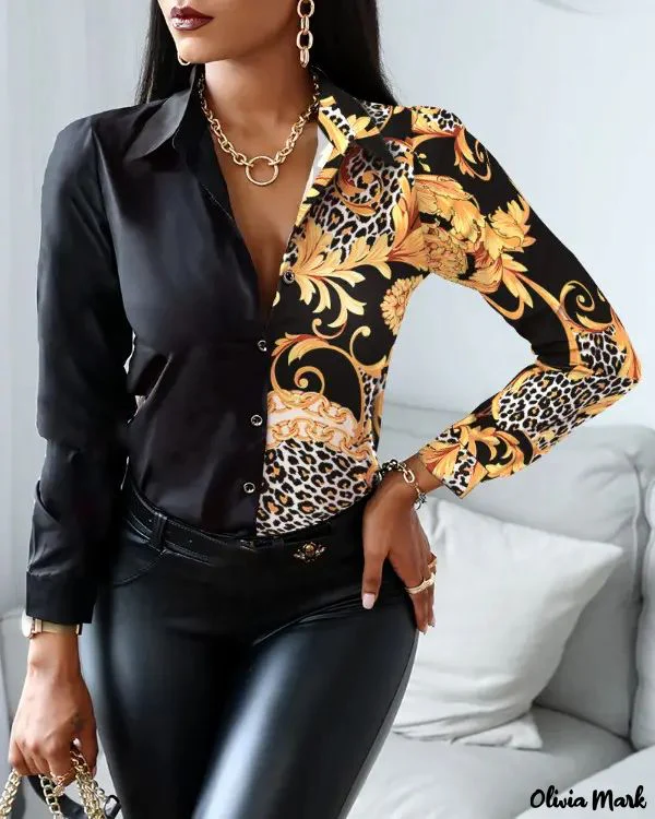 Deanwangkt - Color Block Baroque Print Long Sleeve Button Up Top - Deanwangkt