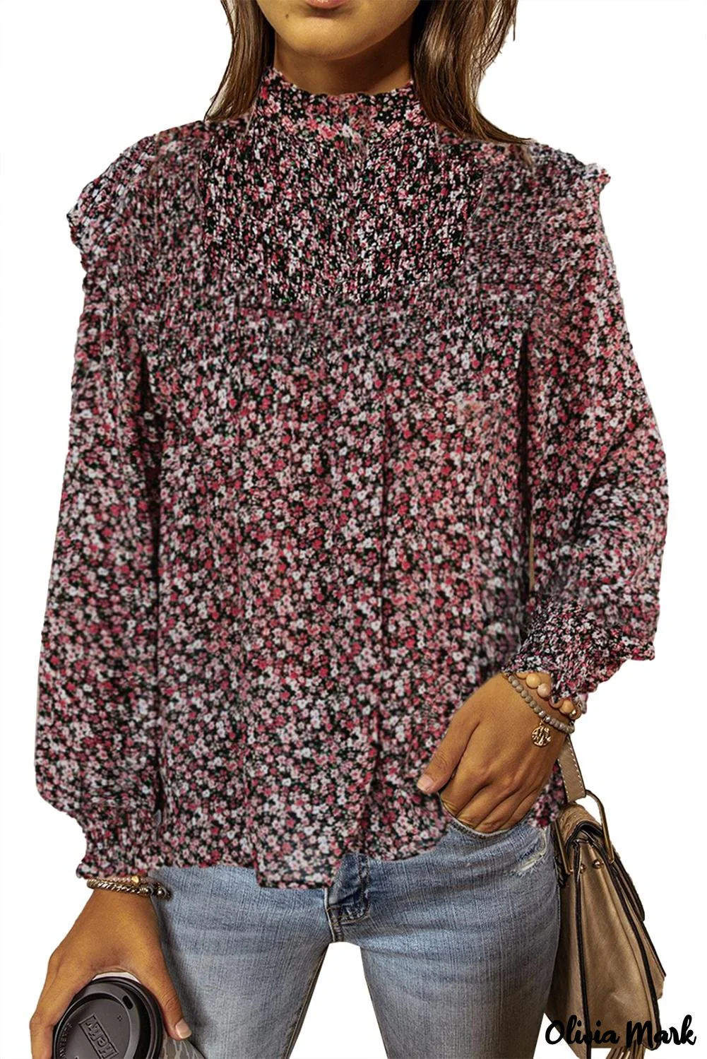 Deanwangkt - Floral Print Ruffle Long Sleeve Blouse - Deanwangkt