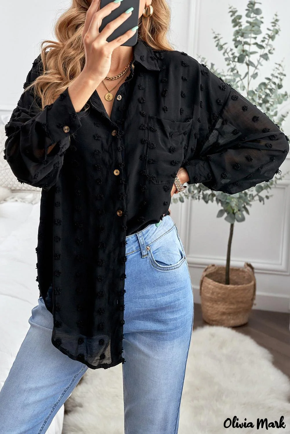 Deanwangkt - Green Polka Dot Long Sleeve Button Pocket Shirt - Deanwangkt